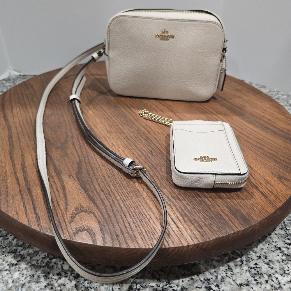 Coach Cream Crossbody Bag and Card Holder Set